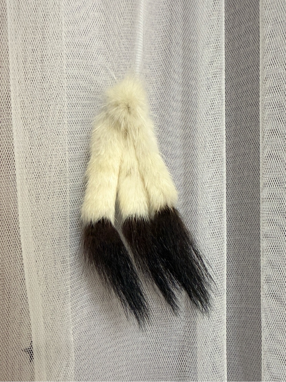 VTG Brooch Mink Fur White Black Pin 4.5" Estate Costume Jewelry cruella Disney